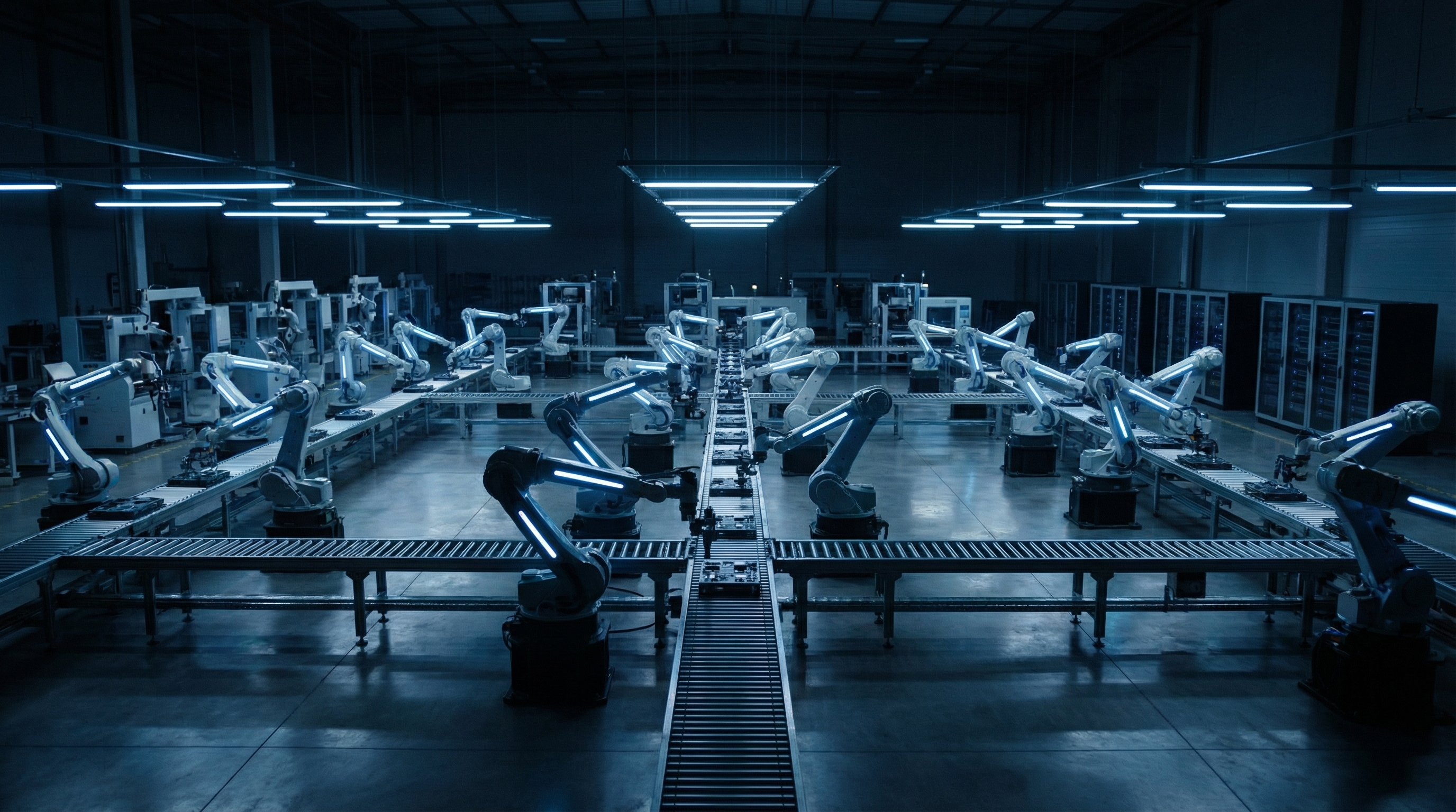 Automated factory floor representing continuous AI inference operations