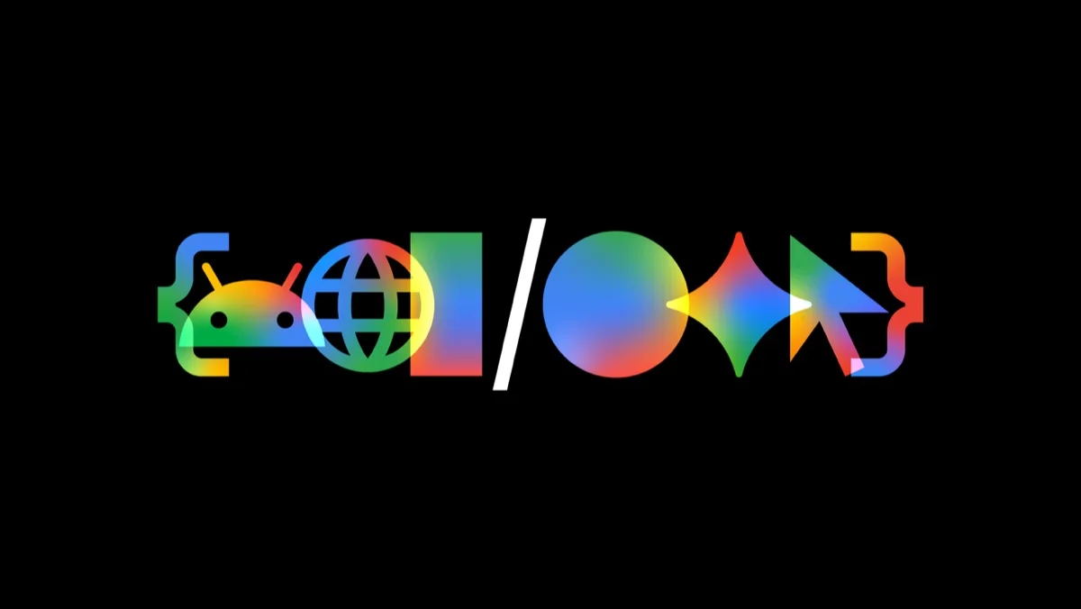 Google I/O logo rendered in Google brand colors on a black background